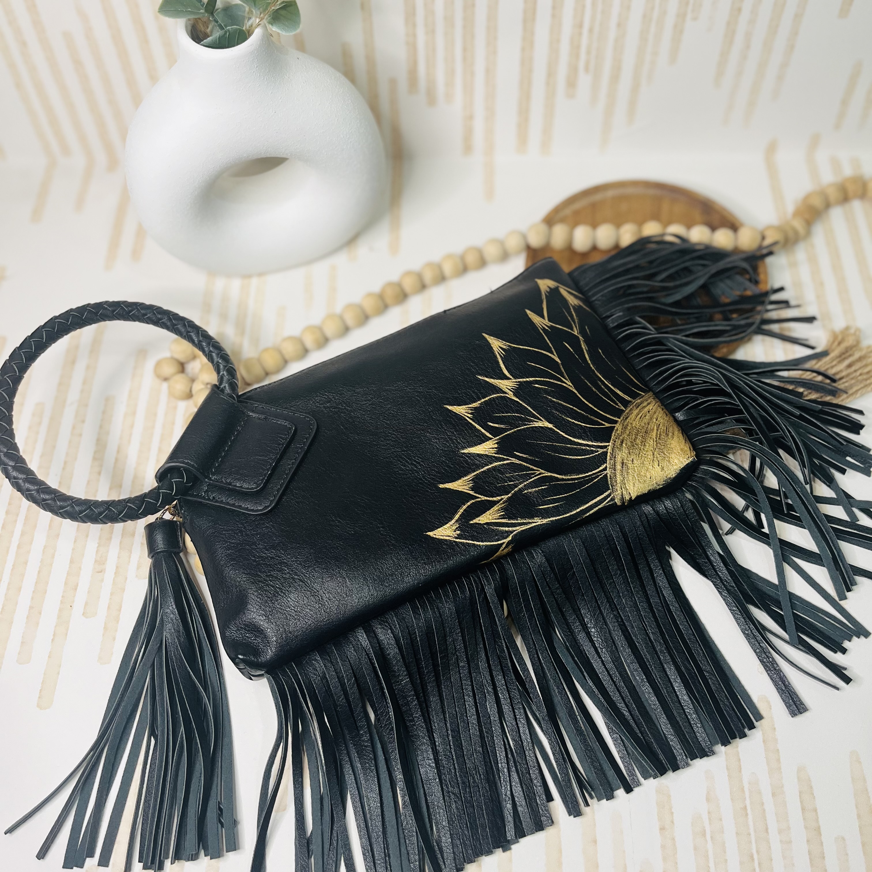 Sunflower Fringe Wristlet